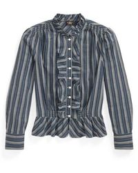 RRL - Blusa in cotone a righe con finitura a volant - Lyst