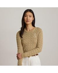 Ralph Lauren - Button-Trim Cable-Knit Jumper - Lyst