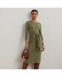 Ralph Lauren - Katoenmix Jurk Met Ronde Hals En Strik - Lyst