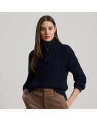 Ralph Lauren - Ralph Lauren Aran-Knit Cotton Quarter-Zip Pullover - Lyst
