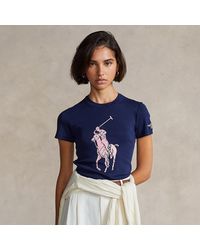 Ralph Lauren Pink Pony Slim Fit Cotton Tee, Text-print Pattern in 