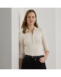 Ralph Lauren - Ralph Lauren Rib-Knit Three-Quarter-Sleeve Polo Shirt - Lyst
