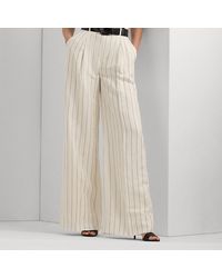 Lauren by Ralph Lauren - Ralph Lauren Striped Linen-blend Wide-leg Pant - Lyst