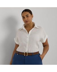 Lauren by Ralph Lauren - Plus Size - Ruim Linnen Overhemd Met Korte Mouw - Lyst