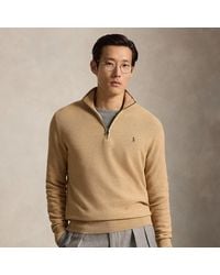 Ralph Lauren - Mesh-Knit Cotton Quarter-Zip Sweater - Lyst