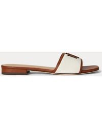 Ralph Lauren - Everley Leather-Trim Canvas Slide Sandal - Lyst