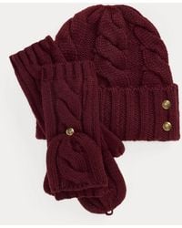 Ralph Lauren - Cable-Knit Beanie & Mittens Set - Lyst
