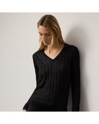 Ralph Lauren - Ralph Lauren Cable-Knit Silk V-Neck Sweater - Lyst