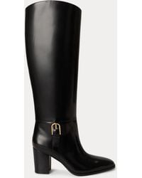 Ralph Lauren - Raelynn Glazed Leather Tall Boot Heel - Lyst