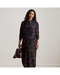 Ralph Lauren - Ralph Lauren Geo-Print Belted Crepe Dress - Lyst