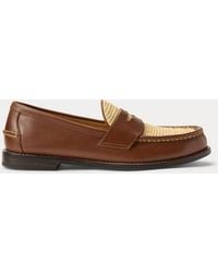 Polo Ralph Lauren - Alston Raffia-Trim Leather Penny Loafer - Lyst
