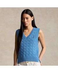 Ralph Lauren - Cable-knit Cotton V-neck Sweater Vest - Lyst