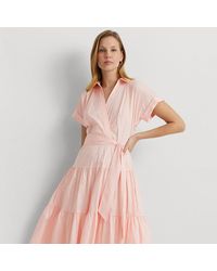 Lauren by Ralph Lauren - Ralph Lauren Belted Cotton-blend Tiered Dress - Lyst