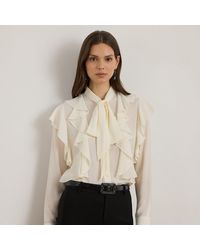 Ralph Lauren - Camicetta in georgette fiocco e volant - Lyst