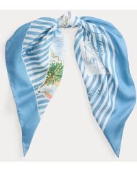 Ralph Lauren - Striped Postcard-Print Silk Square Scarf - Lyst