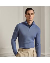 Ralph Lauren - Ralph Lauren Piqué-Knit Wool Quarter-Zip Sweater - Lyst