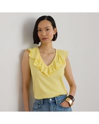 Ralph Lauren - Ruffle-Trim Slub Jersey Sleeveless Top - Lyst