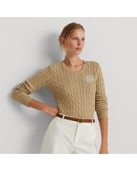 Lauren by Ralph Lauren - Button-trim Cable-knit Cotton Jumper - Lyst