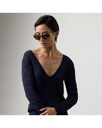 Ralph Lauren - Ralph Lauren Cable-Knit Silk V-Neck Sweater - Lyst