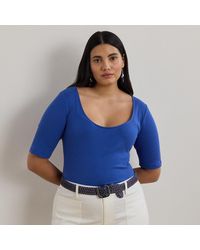 Ralph Lauren - Ralph Lauren Rib-Knit Cotton-Blend Elbow-Sleeve Tee - Lyst