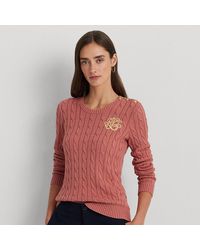 Lauren by Ralph Lauren - Ralph Lauren Button-trim Cable-knit Cotton Sweater - Lyst