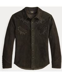 RRL - Embroidered Suede Western Shirt - Lyst