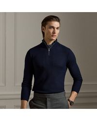 Ralph Lauren - Ralph Lauren Textured Silk-Cotton Quarter-Zip Sweater - Lyst