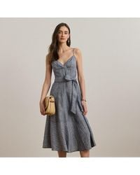 Ralph Lauren - Ralph Lauren Striped Belted Linen Sleeveless Dress - Lyst