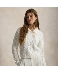 Polo Ralph Lauren - Aran-Knit Cotton Polo-Collar Jumper - Lyst