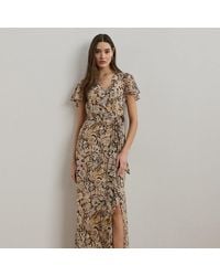 Ralph Lauren - Floral Belted Flutter-Sleeve Gown - Lyst