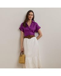 Ralph Lauren - Ralph Lauren Eyelet Cotton Broadcloth Midi Skirt - Lyst
