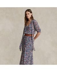 Polo Ralph Lauren - Geblümtes Kleid mit Bindekragen - Lyst