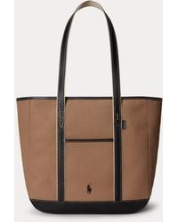 Polo Ralph Lauren - Leather-Trim Canvas Medium Shopper Tote - Lyst