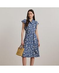 Ralph Lauren - Ralph Lauren Floral Belted Georgette Shirtdress - Lyst