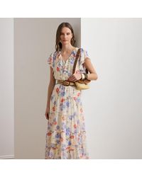 Ralph Lauren - Floral Belted Georgette Tiered Dress - Lyst