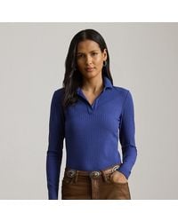Ralph Lauren - Ralph Lauren Rib-Knit Long-Sleeve Polo Top - Lyst