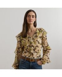 Ralph Lauren - Camicetta in georgette con volant - Lyst