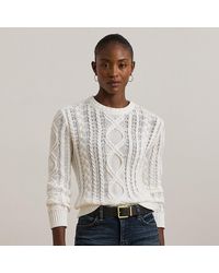 Ralph Lauren - Ralph Lauren Aran-Knit Cotton-Blend Crewneck Sweater - Lyst