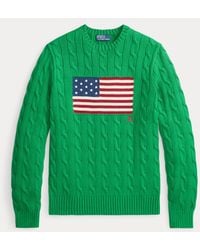 Polo Ralph Lauren - Pullover Mit Zopfmuster Und Us-Flagge - Lyst