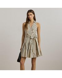 Ralph Lauren - Ralph Lauren Striped Cotton Sleeveless Surplice Dress - Lyst