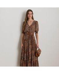 Ralph Lauren - Ralph Lauren Paisley Belted Crinkle Georgette Dress - Lyst