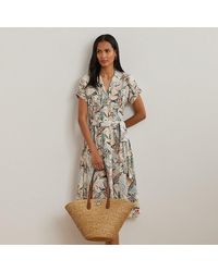 Ralph Lauren - Bedrucktes Crêpe-Hemdkleid Mit Gürtel - Lyst
