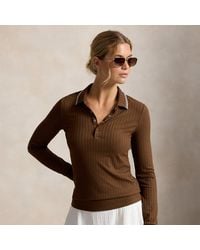 Ralph Lauren - Slim Fit Rib-Knit Long-Sleeve Polo Shirt - Lyst