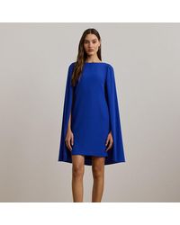 Ralph Lauren CAPE ワンピース BLUE Ralph Lauren Georgette-cape Jersey Gown in Blue | Lyst