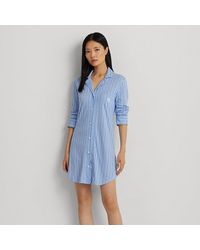 Lauren by Ralph Lauren - Ralph Lauren Striped Cotton-blend Jersey Sleep Shirt - Lyst