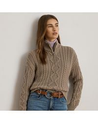 Ralph Lauren - Ralph Lauren Aran-Knit Cotton Quarter-Zip Pullover - Lyst