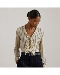 Ralph Lauren - Camicetta in jacquard a righe con fiocco - Lyst