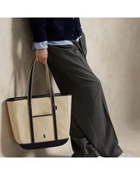 Polo Ralph Lauren - Leather-Trim Canvas Medium Shopper Tote - Lyst