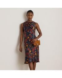 Ralph Lauren - Floral Pleated Charmeuse Cocktail Dress - Lyst