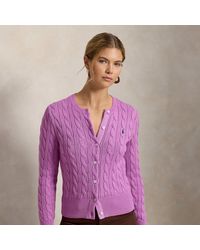 Ralph Lauren - Cable-Knit Cotton Crewneck Cardigan - Lyst